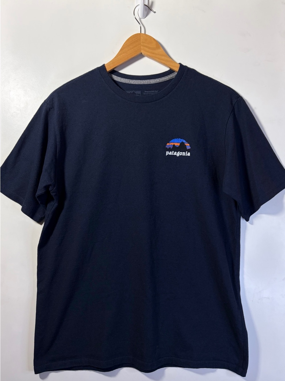 Patagonia Responsibili-Tee Men's M Navy Fitz Roy Fresco Graphic Tee Organic
